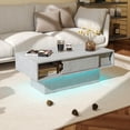 thumbnail image 1 of Modern LED Coffee Table with Storage - 16-Color Lighting, High Gloss Farmhouse Grey Rectangular Wooden Center Table for Living Room, Sliding Drawers, 1 of 11
