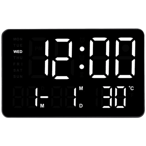 Modern LED Digital Alarm Clock with Thermometer Moon Phase Calendar Week Display