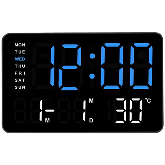 Modern LED Digital Alarm Clock with Thermometer Moon Phase Calendar Week Display