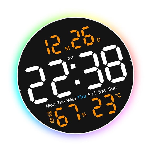 Multifunction Large Screen Round LED Digital Wall Clock Adjustable ...