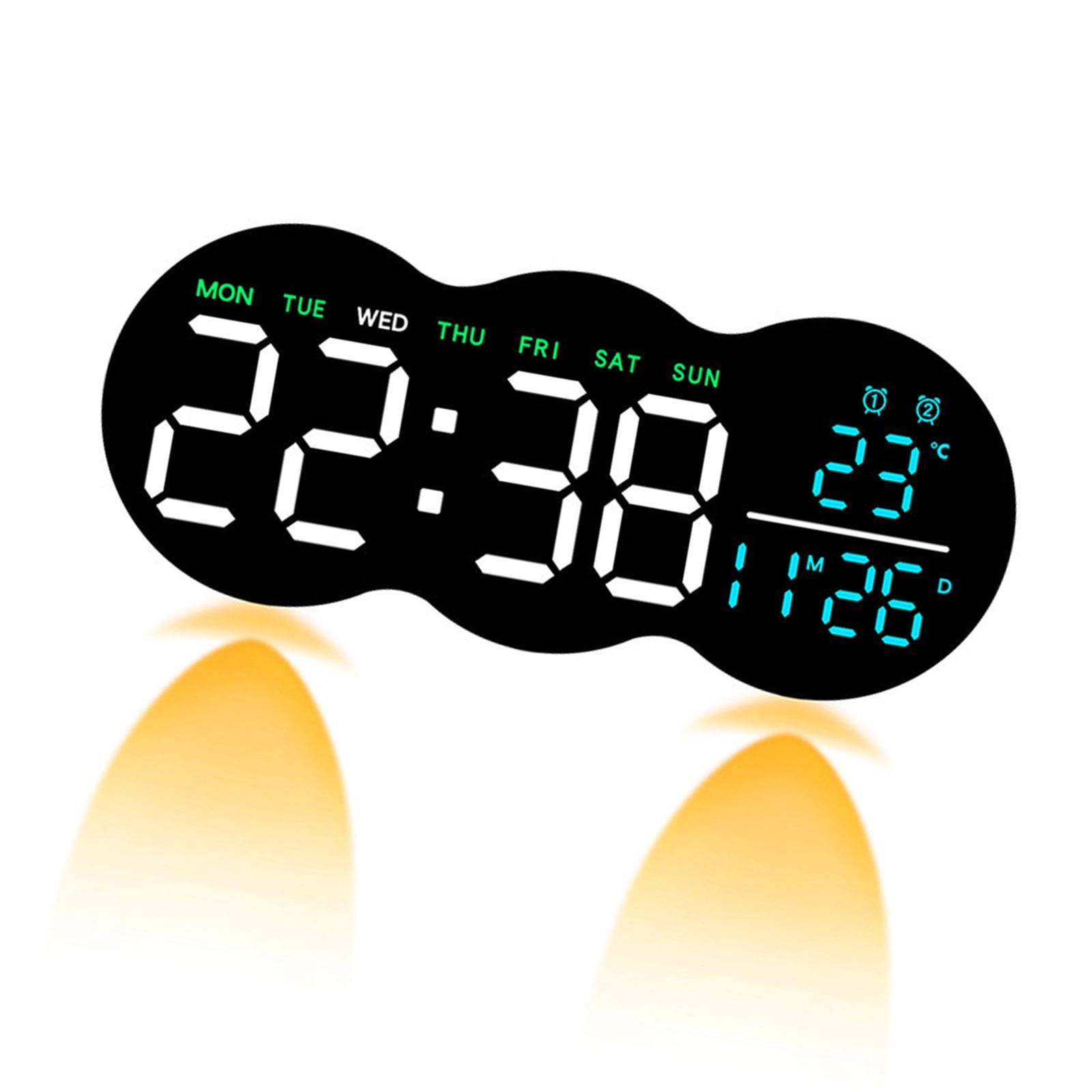 Modern LED Digital Wall Clock with 2 Alarms Remote Control Bottom Light ...