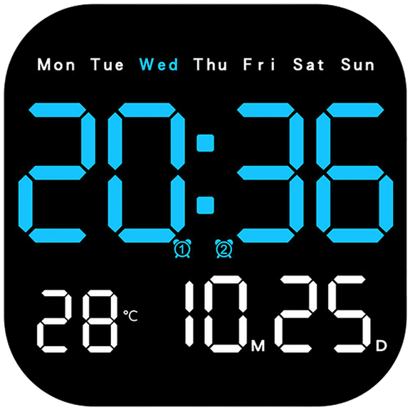 Modern LED Digital Wall Clock with Calendar Thermometer Moon Phase Alarm