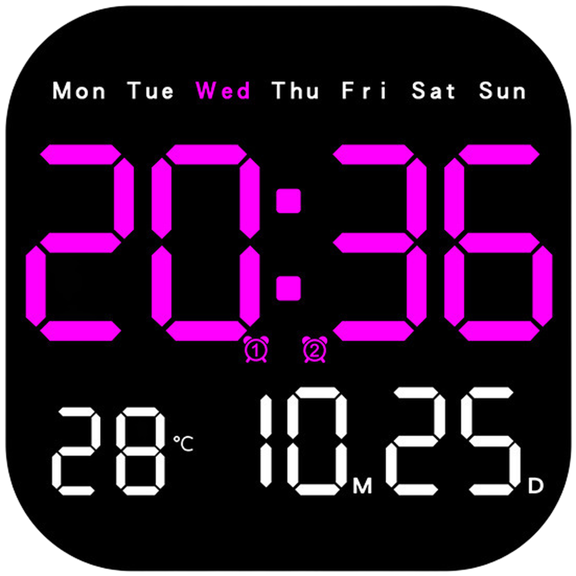 Modern LED Digital Wall Clock with Calendar Thermometer Moon Phase Alarm