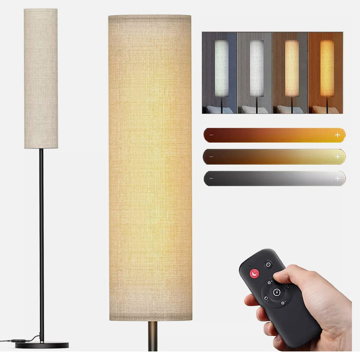 Modern LED Floor Lamp with Fabric Lamp Shade Dimmable Remote Control Standing Light Reading