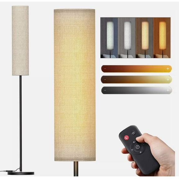 Modern LED Floor Lamp with Fabric Lamp Shade Dimmable Remote Control Standing Light Reading