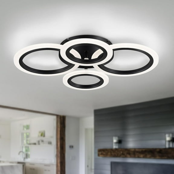Modern LED Flush Mount Ceiling Light, 4 Rings Black Close to Ceiling Light Fixtures, Kitchen Lighting Fixture Ceiling Lamp for Bedroom, Living Room, Laundry Room, 4000K Not Dimmable