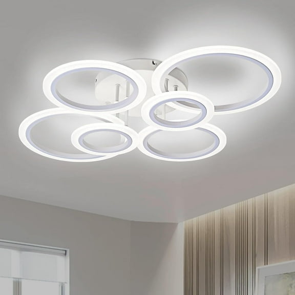 Modern LED Flush Mount Ceiling Light 6 Rings White Close to Ceiling Light Fixture Ceiling Lamp for Kitchen, Living Room, Bedroom, Laundry Room, 4000K