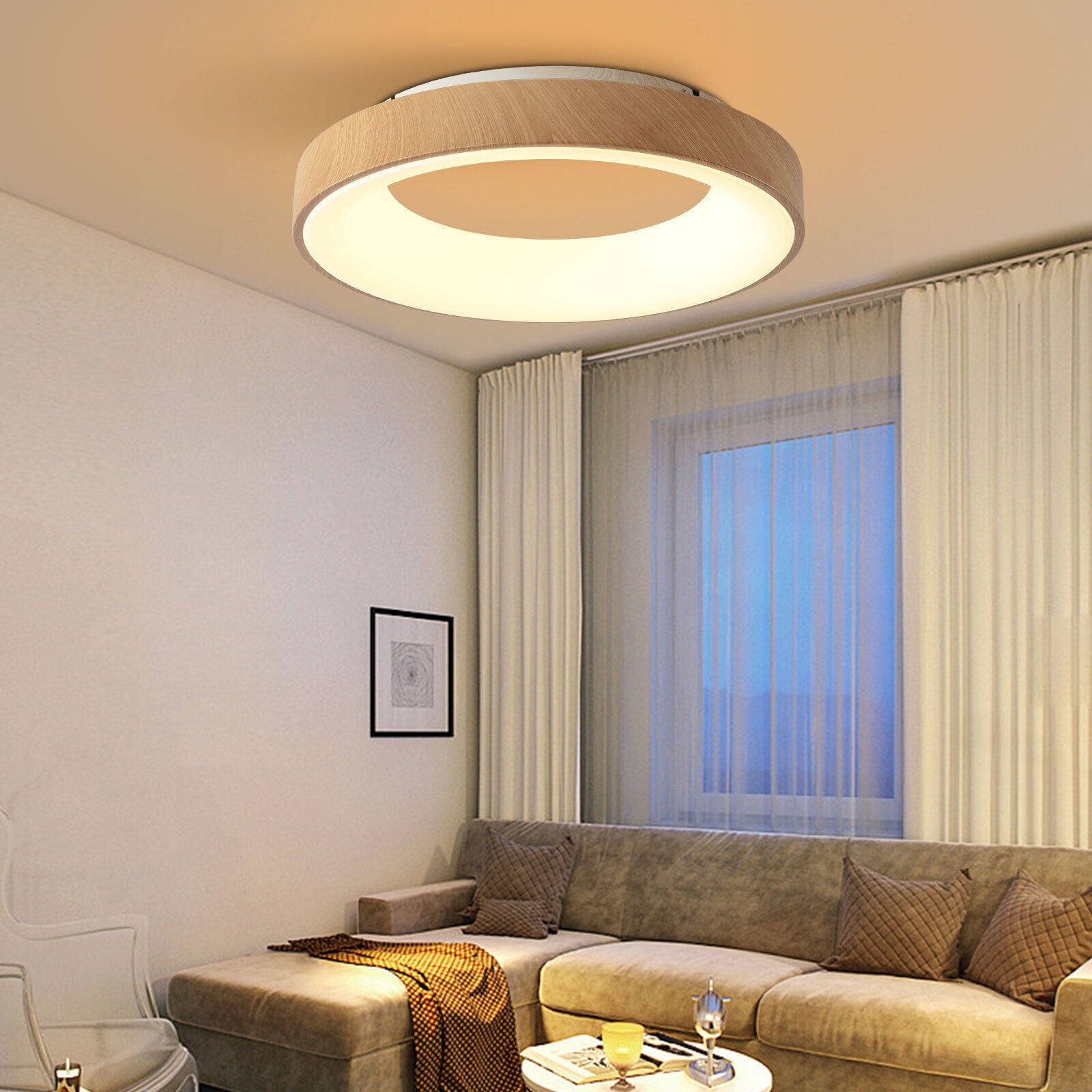 Miumaeov 18.5 inch Modern Wood Ceiling Light Flush Mount Dimmable Ceiling Lamp Fixture for Bedroom Living Room