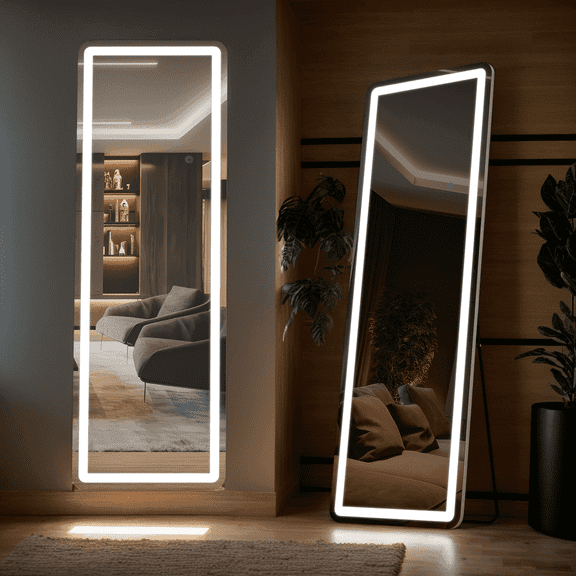 Modern LED Full-Length Mirror with Rounded Corners, 3 Color Temperatures, Touch Control, Floor & Wall Mountable, Anti-Fog for Bedroom/Bathroom(21" x64")