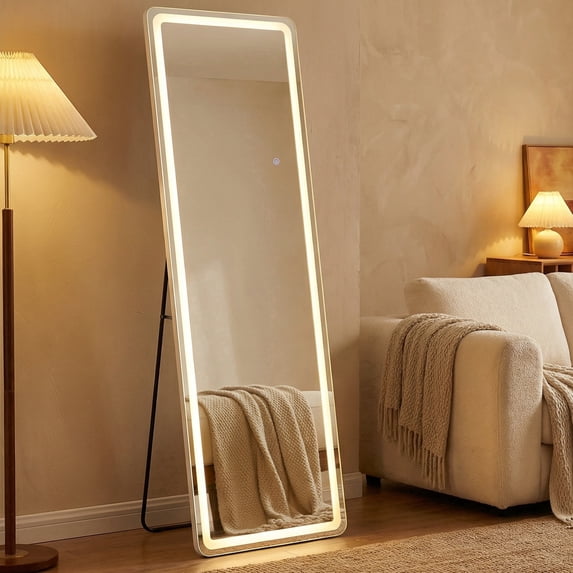 Modern LED Full-Length Mirror with Rounded Corners, 3 Color Temperatures, Touch Control, Floor & Wall Mountable, Anti-Fog for Bedroom/Bathroom(26" x71")