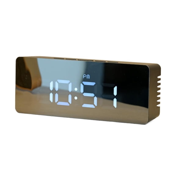 Modern LED Mirror Digital Alarm Clock with Snooze, Adjustable Brightness, Temperature Display - Compact Desk Clock for Bedroom, Student Dorm