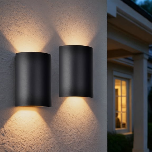 Modern LED Outdoor Wall Light 2 Pack, 5W 3000K Waterproof Anti-Rust Black Porch Light for Garage, Entryway, Hallway