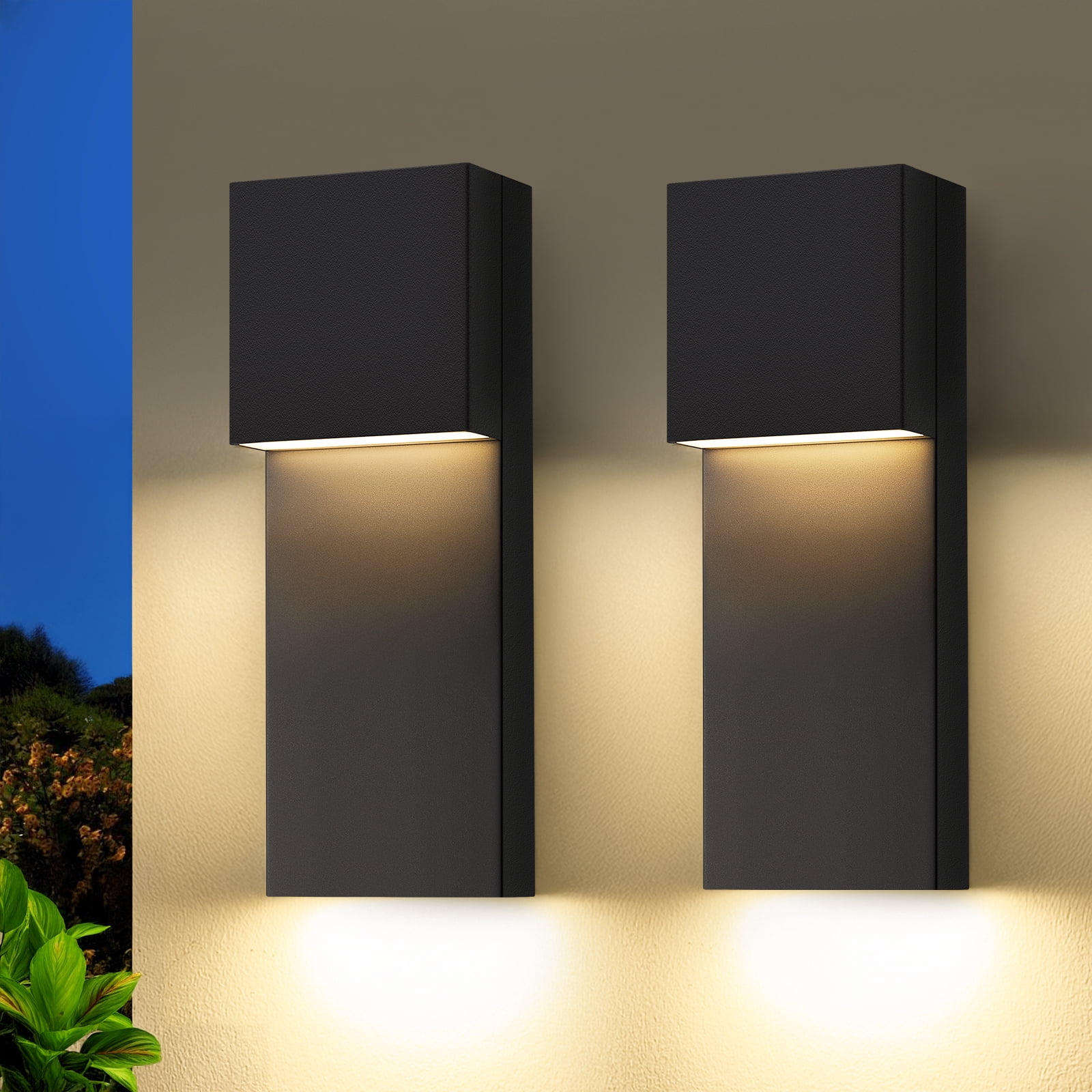 Modern LED Outdoor Wall Sconce, 15'' 20W Outdoor Light Fixtures Exterior Wall Lights, Black LED Front Porch Lights Outside Wall Mount Lighting for House, Backyard, Warm White 3000K, 2 Pack