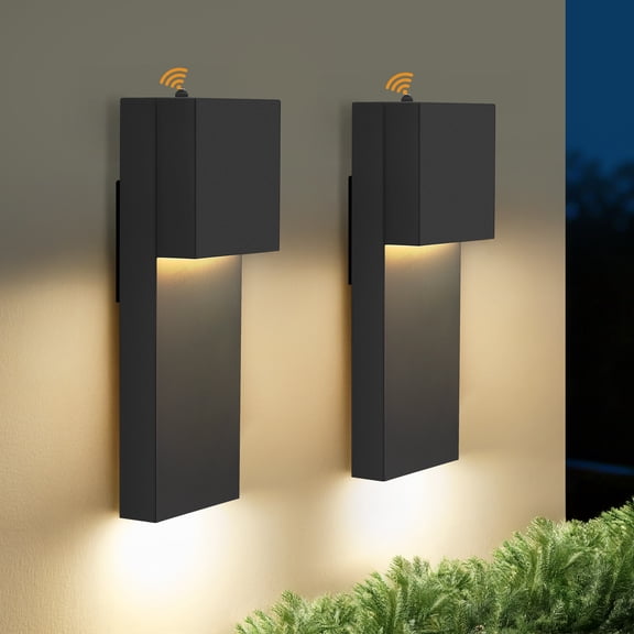 Modern LED Outdoor Wall Sconce, 15'' 20W Outdoor Light Fixtures Exterior Wall Lights, Black LED Front Porch Lights Outside Wall Mount Lighting for House, Backyard, Warm White 3000K, 2 Pack