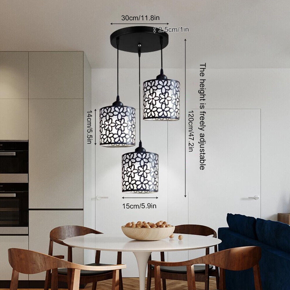 Modern LED Pendant Light 3 Head Petal Chandelier Ceiling Light Pendant Lamp Fixture Dining Room E27 (3 Lights-Round-Black 39.4")