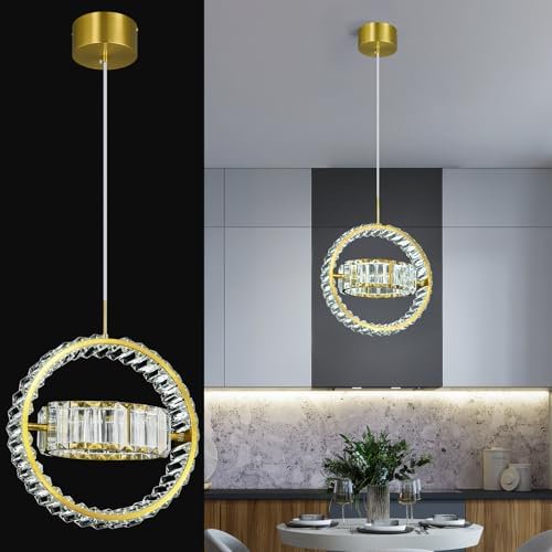 Modern LED Pendant Light Crystal Pendant Lights Kitchen Island 6000K 35W Dimmable Gold Pendant Lighting for Kitchen Island Dining Room Living Room Bedroom Hallway1-Pack$$Tools & Hardware Other