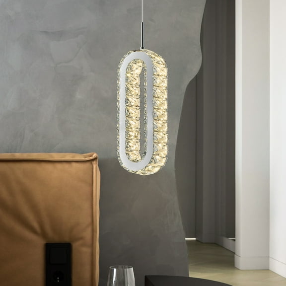 Modern LED Pendant Lights Oval Crystal Pendant Light Mini Chrome Pendant Lighting for Kitchen Island Dining Room Bedroom Living Room(1-Pack)