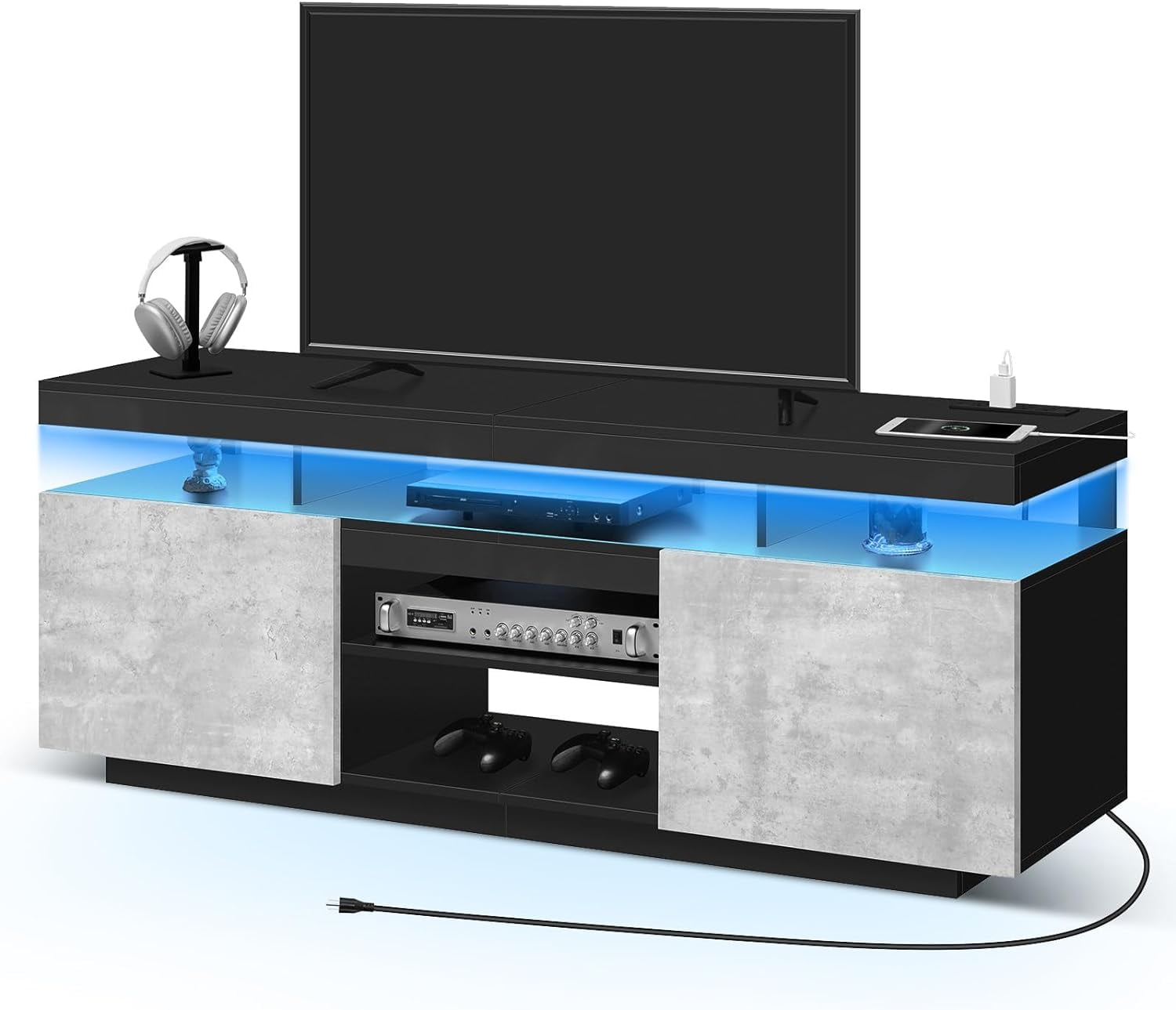 Modern LED TV Stand for 65/60/55 inch TV with Power Outlets Gaming TV