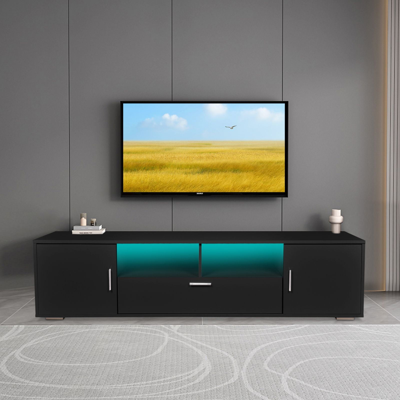 Modern LED TV Stand Stand for 75 inch TV,Wood TV Stand with 2 Drawers