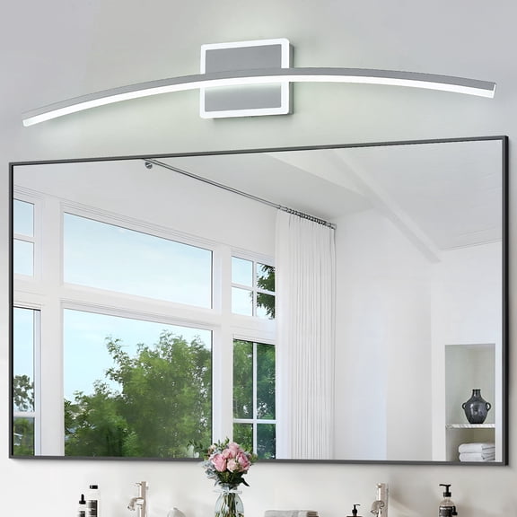 Modern LED Vanity Light Silver LED Bathroom Light Fixtures Over Mirror Wall Lighting for Bathroom, Dimmable Long Vanity Light for Bathroom Living Dining Room(5CCT 31.5Inch)
