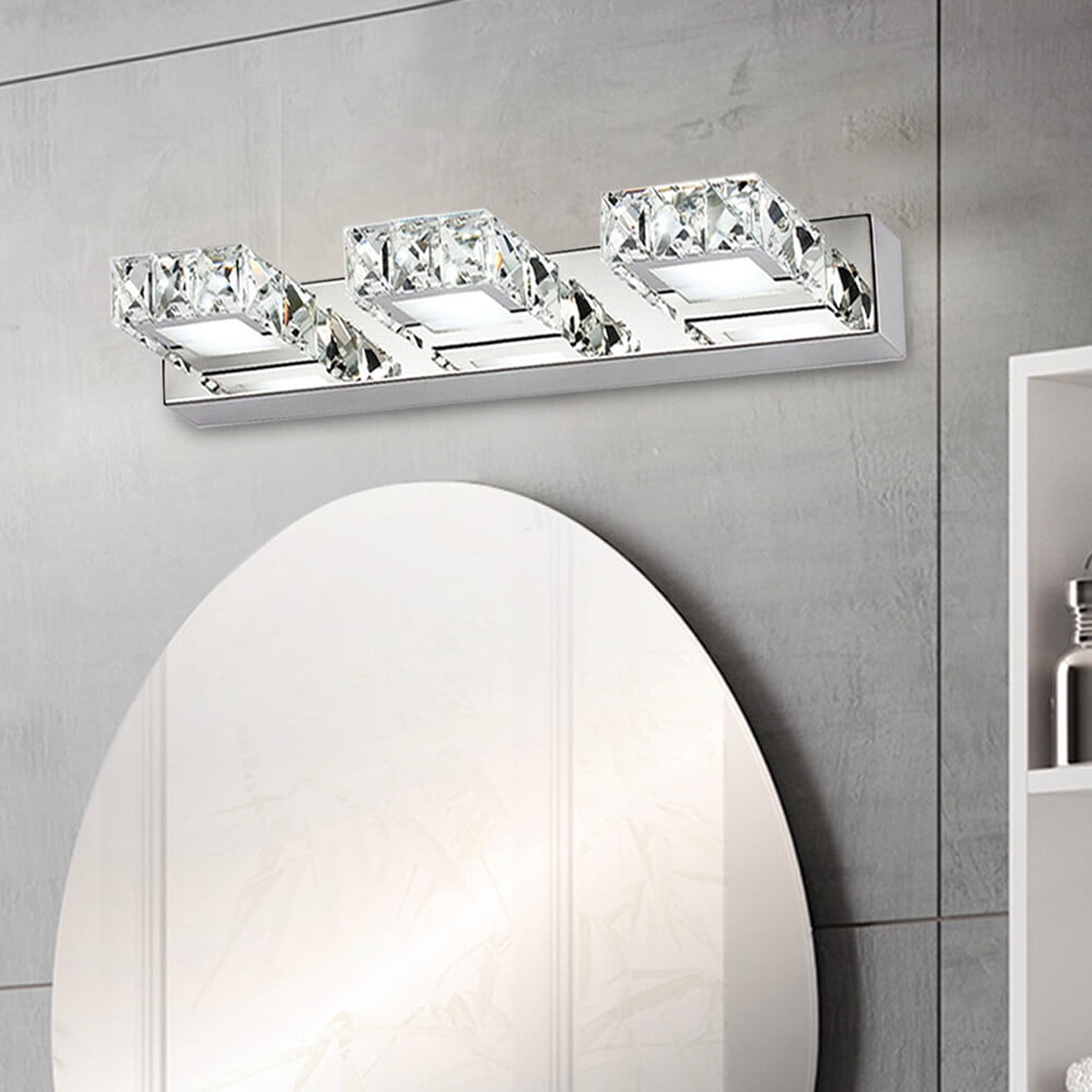 Modern LED Vanity Light for Bathroom, 3 Square Cold White 9W Wall Fixture, Acrylic & Crystal Material, 50000+ Hours Lifespan