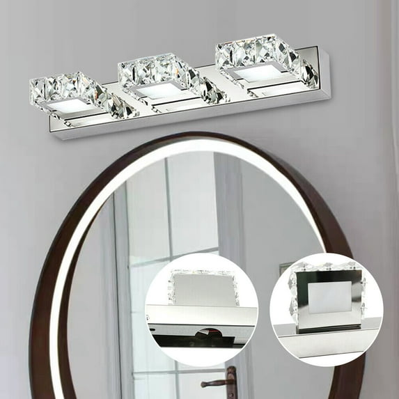 Modern LED Vanity Light for Bathroom, 3 Square Cold White 9W Wall Fixture, Acrylic & Crystal Material, 50000+ Hours Lifespan