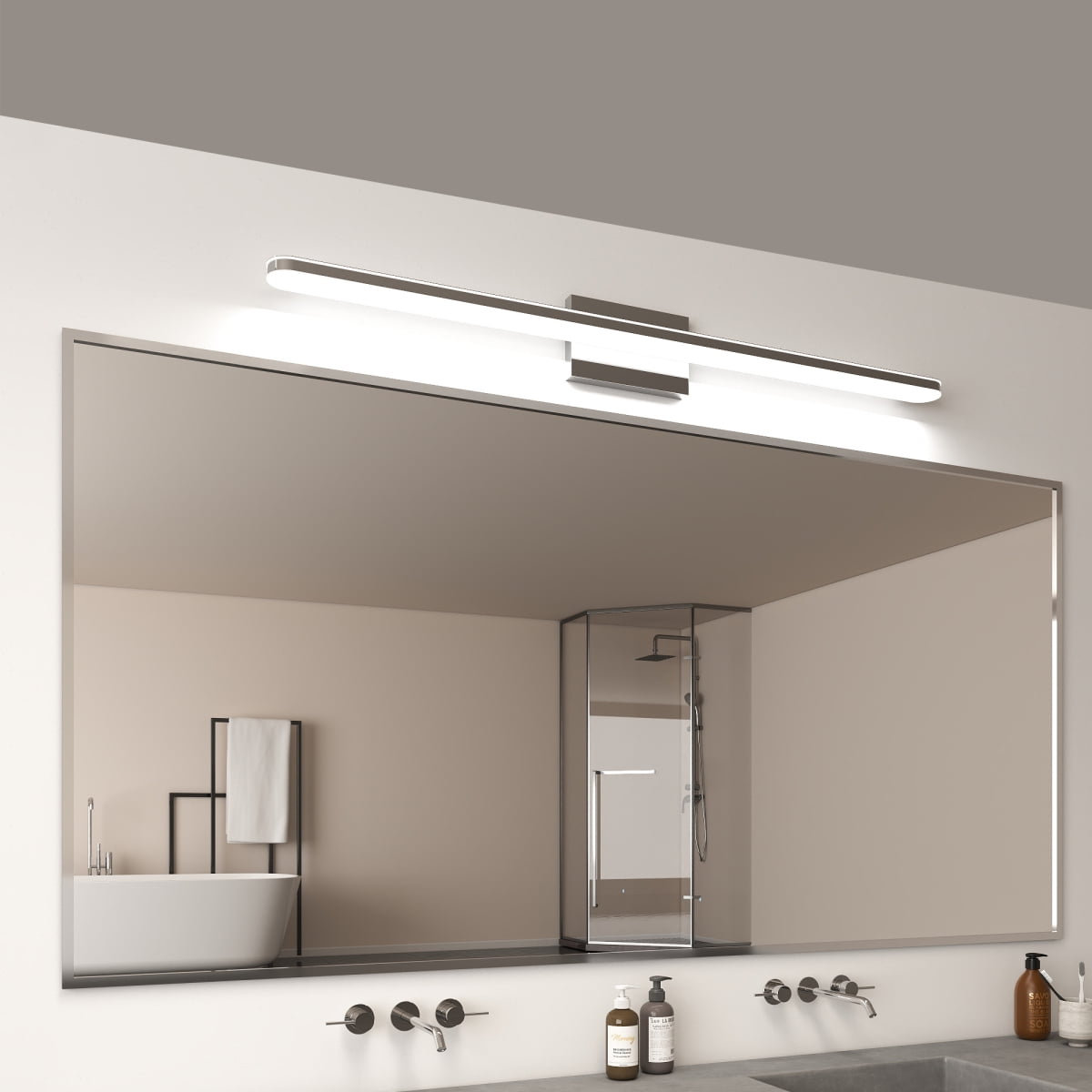 Modern LED Vanity Lights for Bathroom 32IN 16W Daylight White Chrome Light Fixtures Bathroom Lights Over Mirror Vanity Lighting Fixtures Vanity Light On-Site