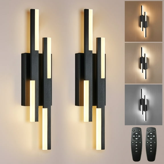 Modern Dimmable Remote Control 2-Light LED Black Bedroom Bathroom Living Dining Room Wall Sconces 2 Count