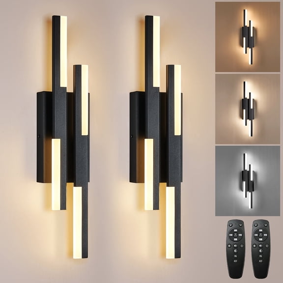 Modern Dimmable Remote Control 2-Light LED Black Bedroom Bathroom Living Dining Room Wall Sconces 2 Count