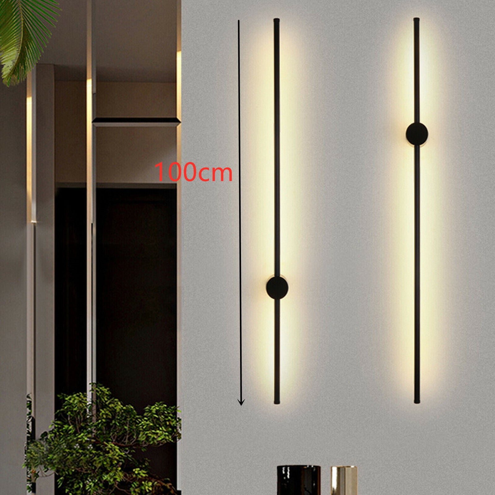 Modern LED Wall Light, Long LED Wall Lamp, Black Minimalist Linear Strip Sconce Wall Mounted Lamp for for Living Room Bedroom Hallway 39.37in
