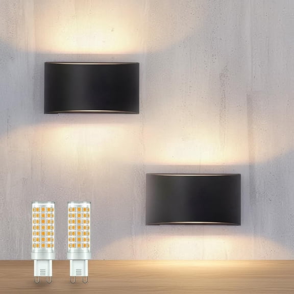 Modern LED Wall Sconce, Warm White 3000K, Hardwired Indoor Outdoor Black Wall Lights Set of 2 Up and Down Wall Mount Light for Living Room Bedroom Hallway Corridor Conservatory (with G9 Bulbs)