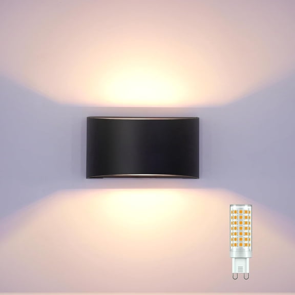 Modern LED Wall Sconce, Warm White 3000K, Hardwired Indoor Outdoor Black Wall Lights Set of 2 Up and Down Wall Mount Light (with G9 Bulbs)