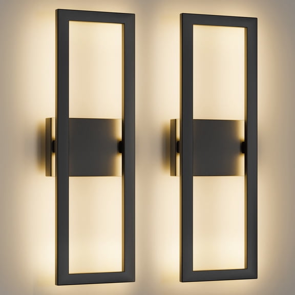 Modern LED Wall Sconces Porch Wall Lights Rectangular Exterior Wall Sconce 3000K, Matte Black Outdoor Wall Lights for for Front Door House Garage Indoor 2PCS