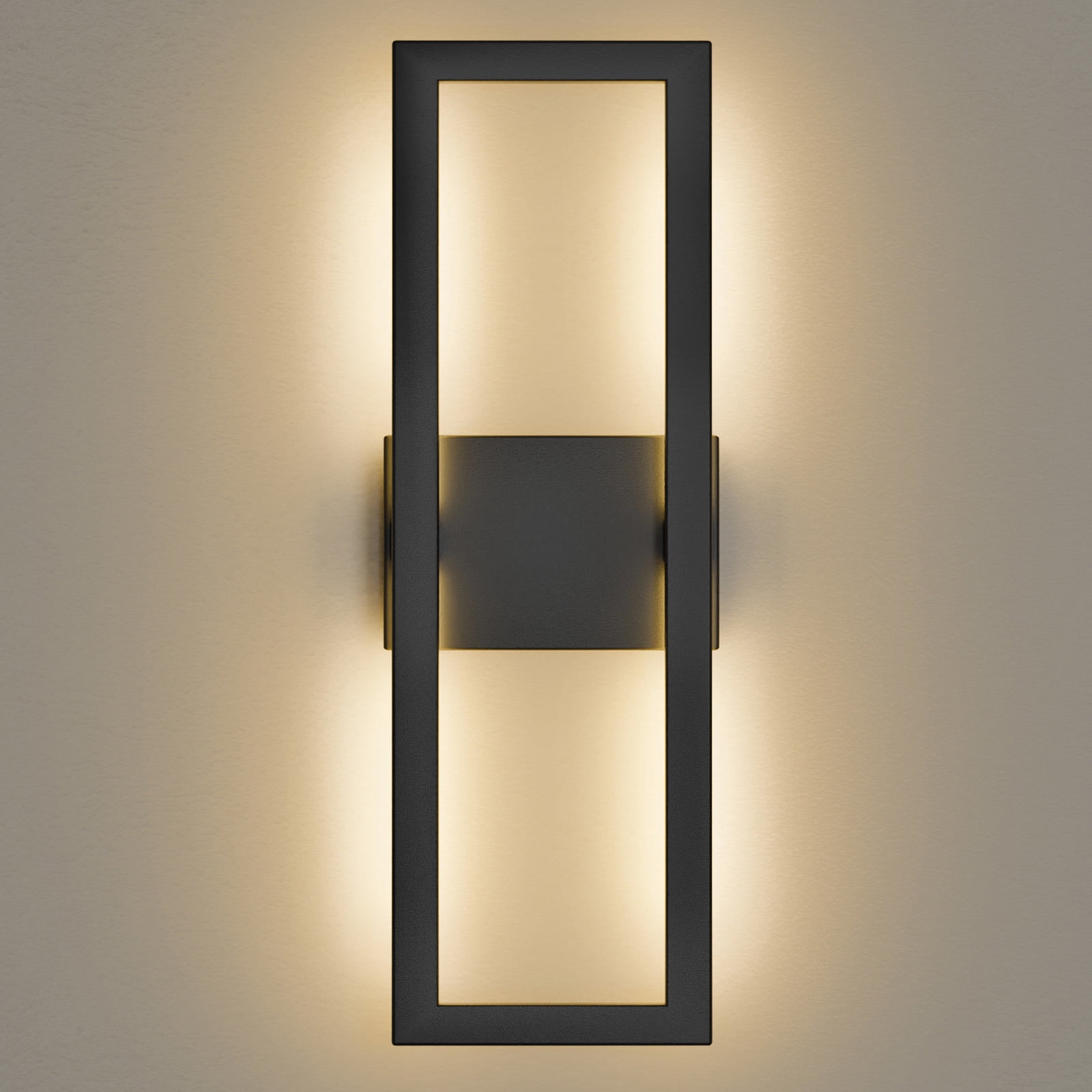 Modern LED Wall Sconces Porch Wall Lights Rectangular Exterior Wall Sconce 3000K, Matte Black Outdoor Wall Lights for for Front Door House Garage Indoor 2PC