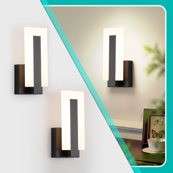 Modern LED Wall Sconces Set of 2 with Dimmable 3000K Warm White Black Finish Hardwired Wall Lights