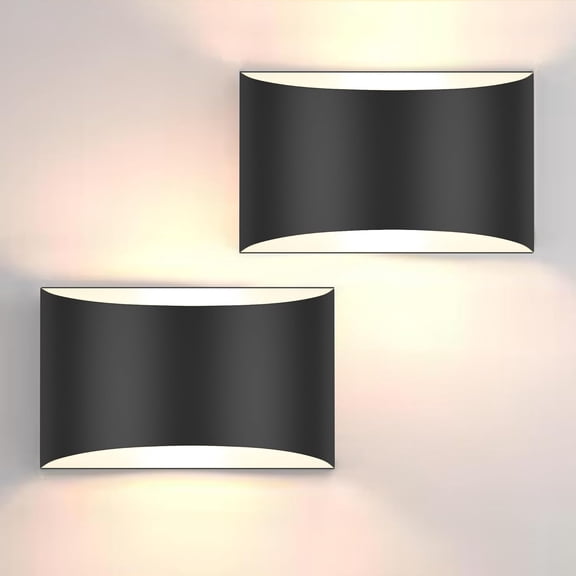 Modern LED Wall Sconces, Warm White Hardwired Wall Lights Set of 2, Up and Down Wall Mount Light, Matte Black Indoor Sconces Wall Lighting