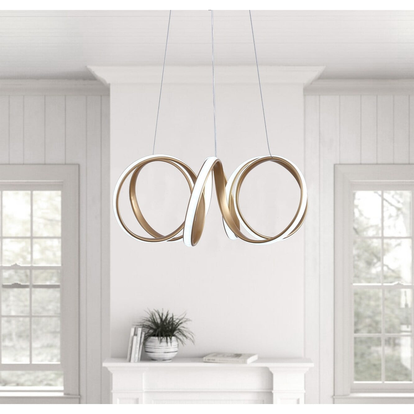 Modern Gold LED Wavy Ring Pendant Light