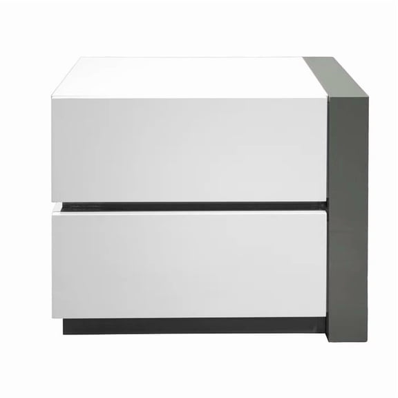 Modern Lacquer Nightstand Table with 2 Drawer for Bedroom Living Room, Wooden Bedside Table, White/Silver