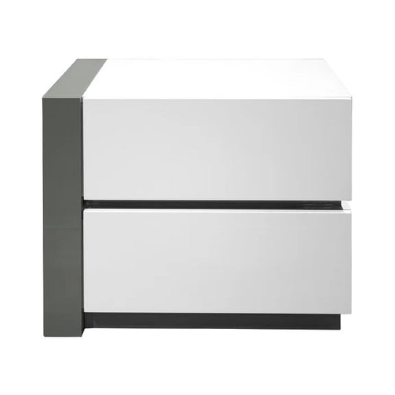 Modern Lacquer Nightstand Table with 2 Drawer for Bedroom Living Room, Wooden Bedside Table, White/Silver