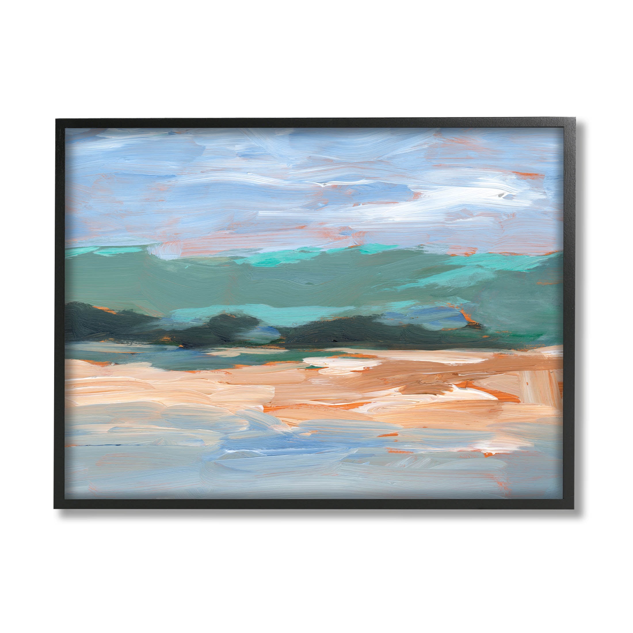 Modern Lake Brushed Scenery Landscape Painting Black Framed Art Print Wall Art