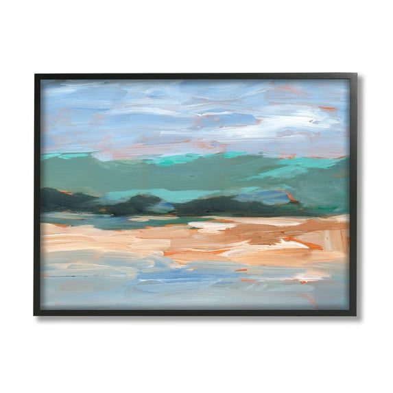 Modern Lake Brushed Scenery Landscape Painting Black Framed Art Print Wall Art