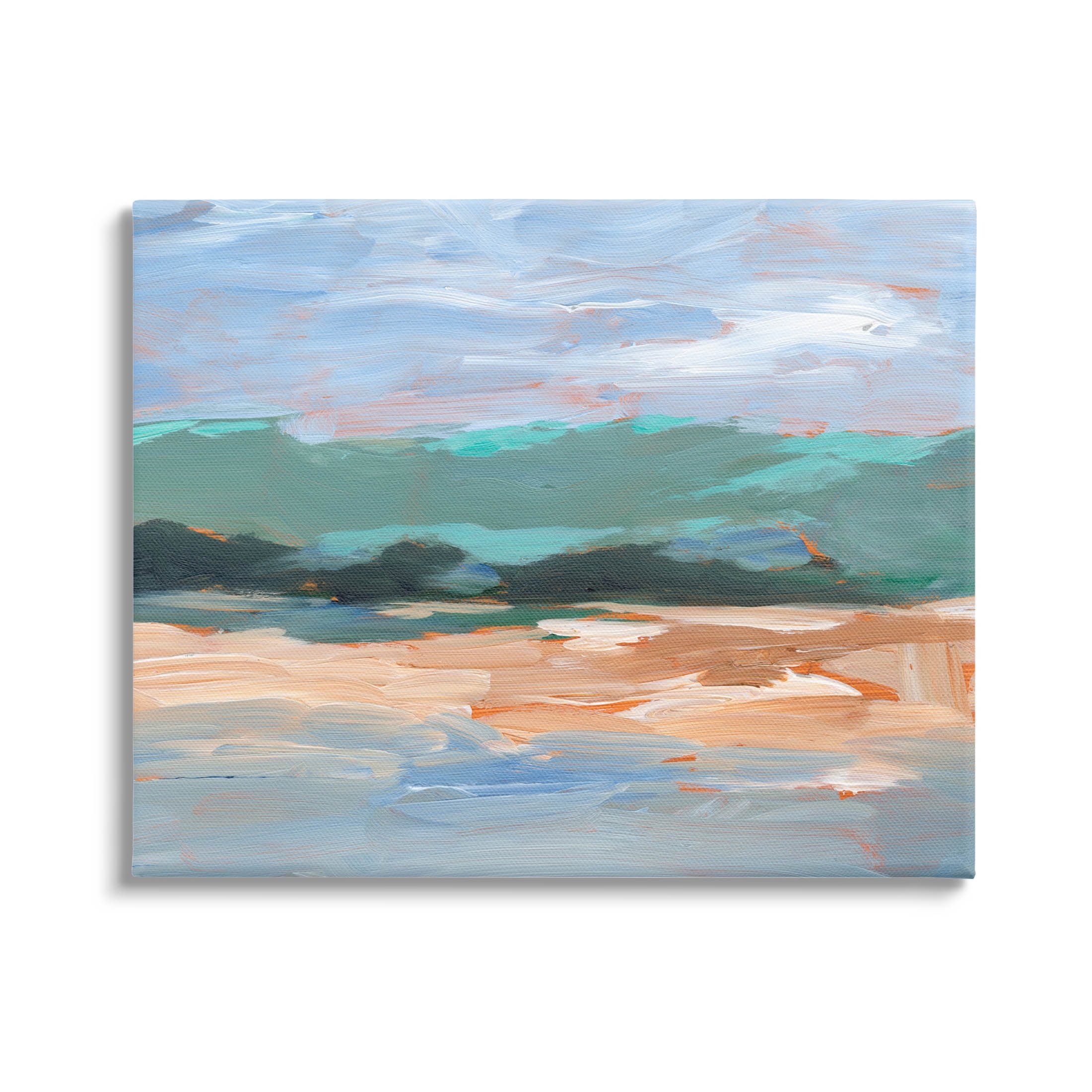 Modern Lake Brushed Scenery Landscape Painting Gallery Wrapped Canvas Print Wall Art