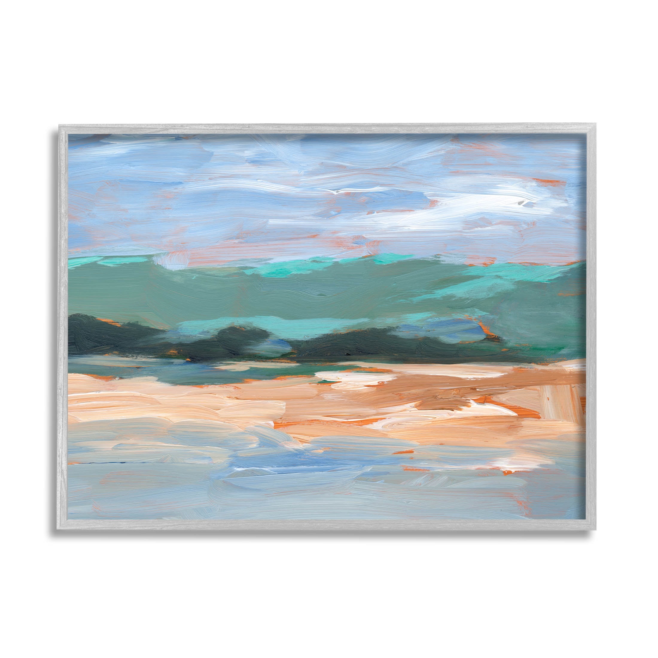 Modern Lake Brushed Scenery Landscape Painting Gray Framed Art Print Wall Art