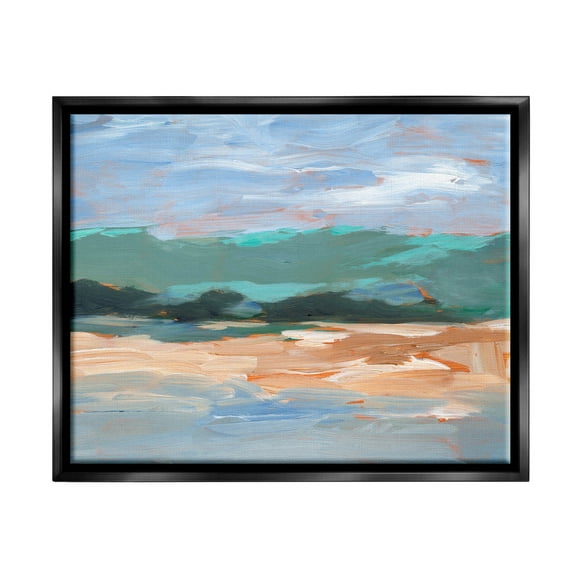 Modern Lake Brushed Scenery Landscape Painting Jet Black Framed Art Print Wall Art