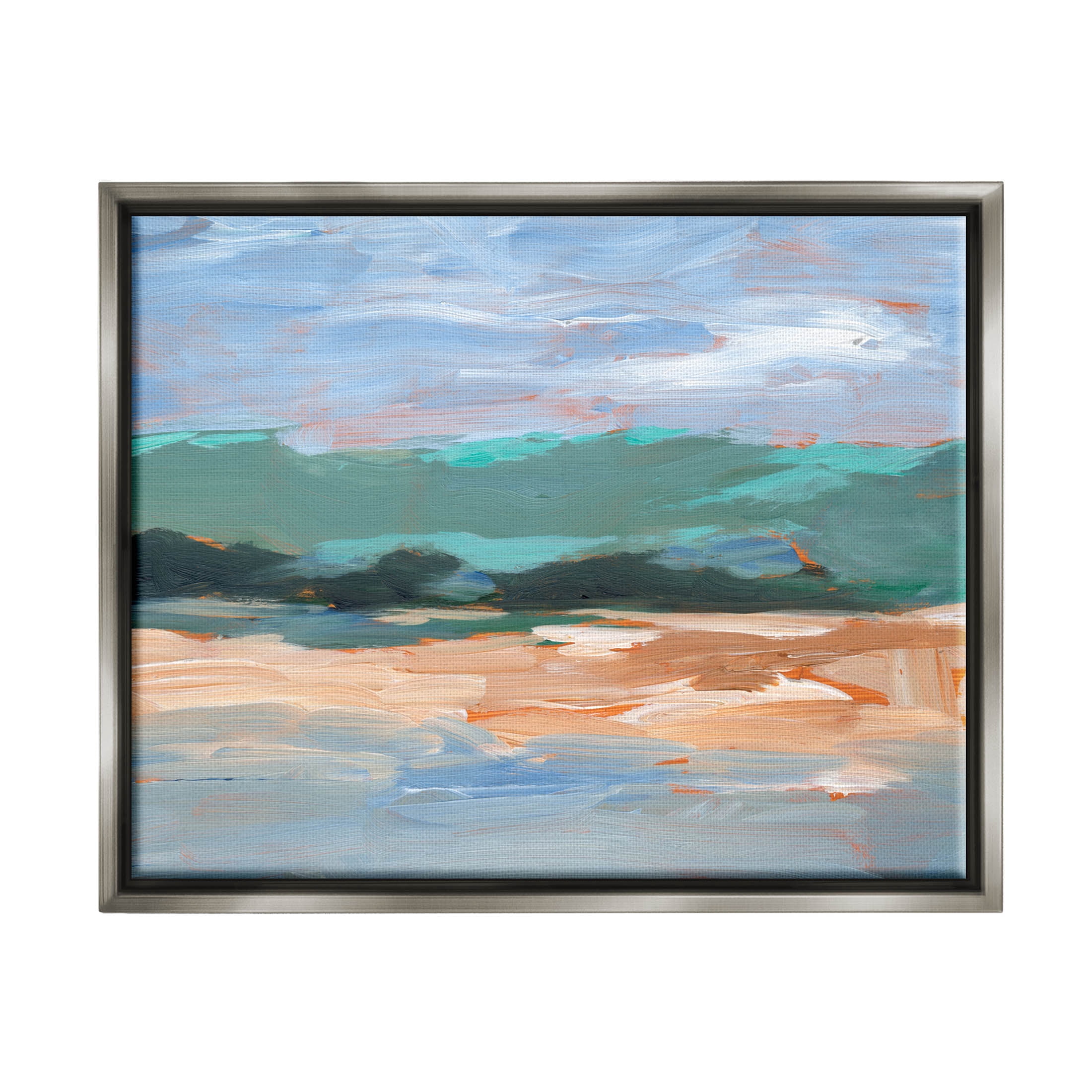 Modern Lake Brushed Scenery Landscape Painting Luster Gray Framed Art Print Wall Art