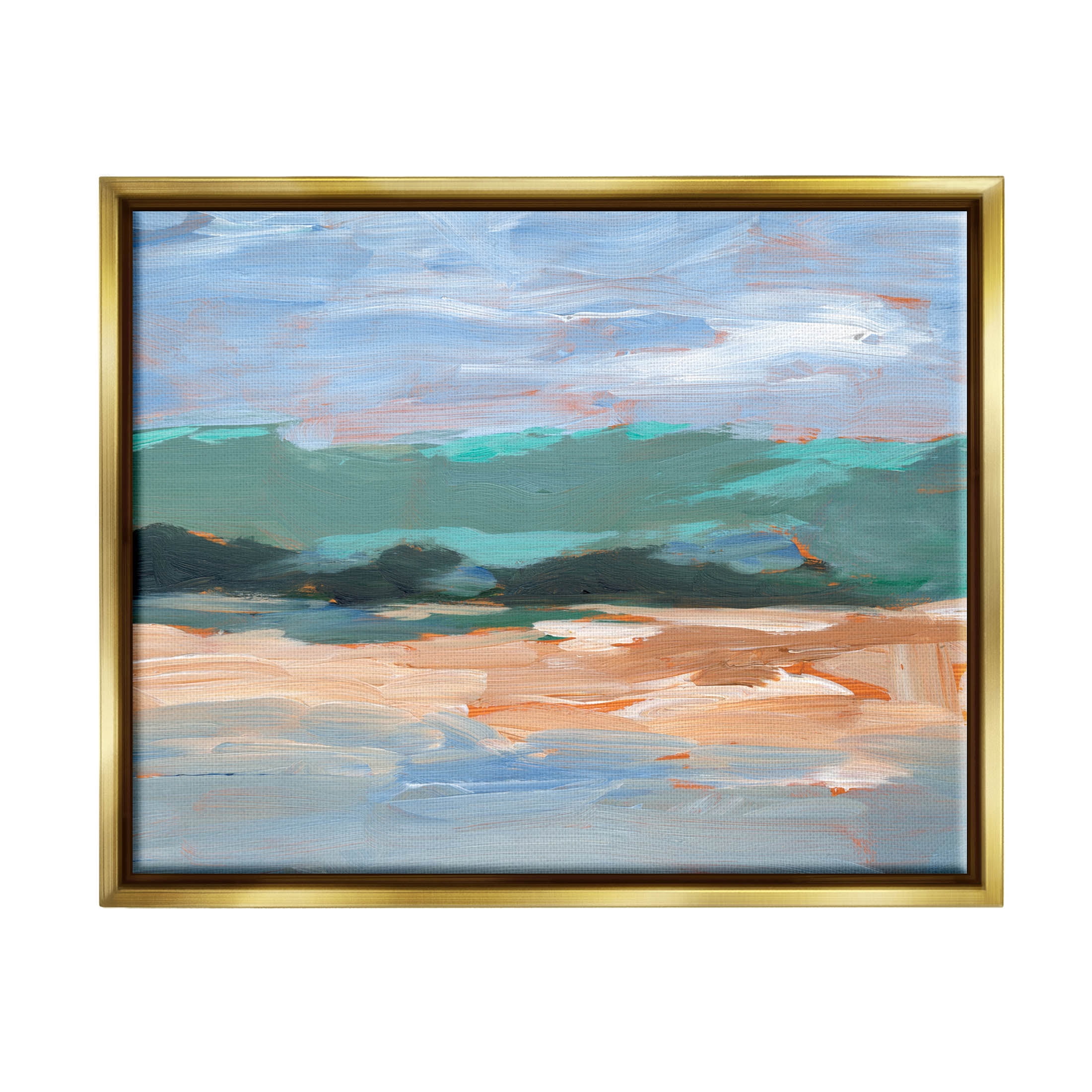 Modern Lake Brushed Scenery Landscape Painting Metallic Gold Framed Art Print Wall Art