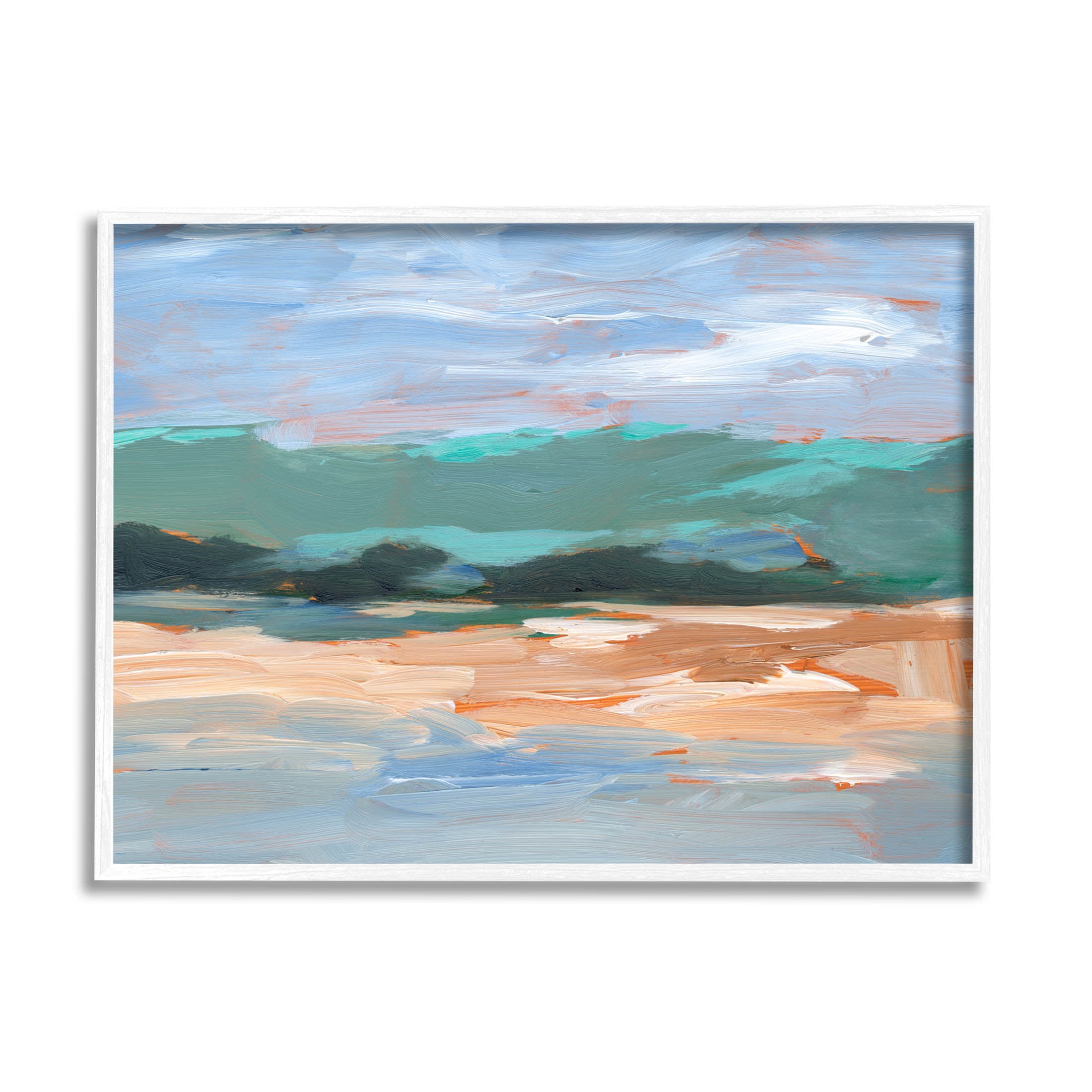 Modern Lake Brushed Scenery Landscape Painting White Framed Art Print Wall Art