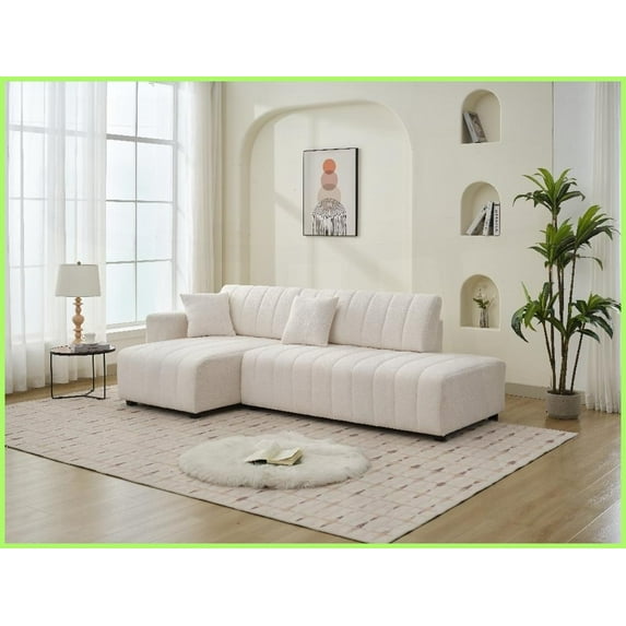 Modern Lamb Wool Left-Facing Sectional Sofa with Chaise for Living Room