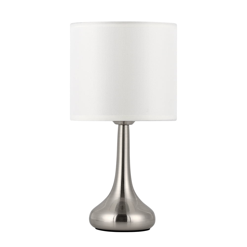 Modern Lamp with White Brushed Steel Metal Base and Green Leaf Pattern Shade