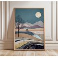 Modern Landscape Art Print Cyclist Under Moon Poster Abstract Mountain ...